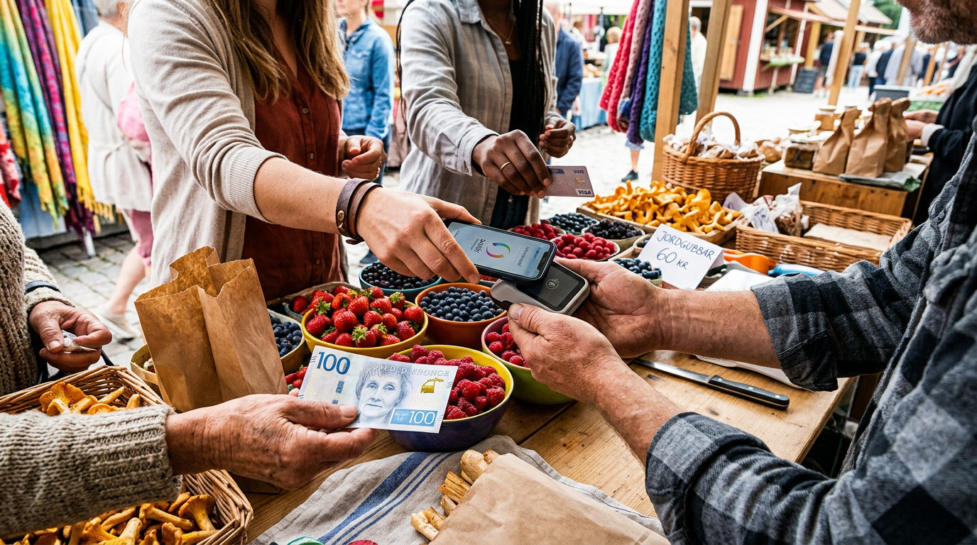 Olika betalningsmetoder på en svensk marknad.