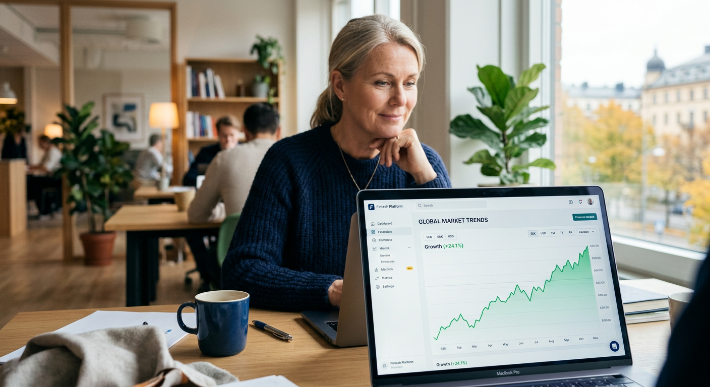Person analyserar en positiv finansiell graf för sin pension.