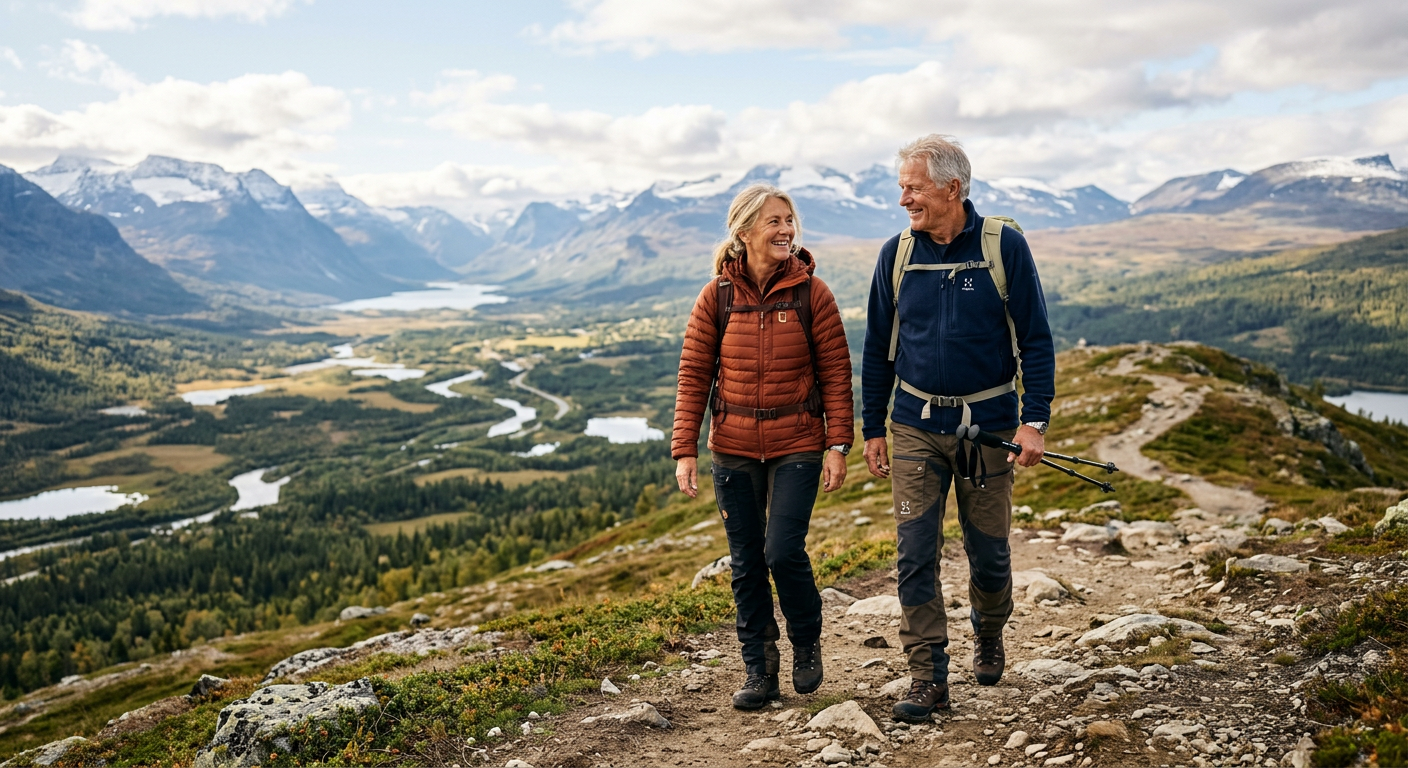 Äldre par njuter av en aktiv och trygg pension.