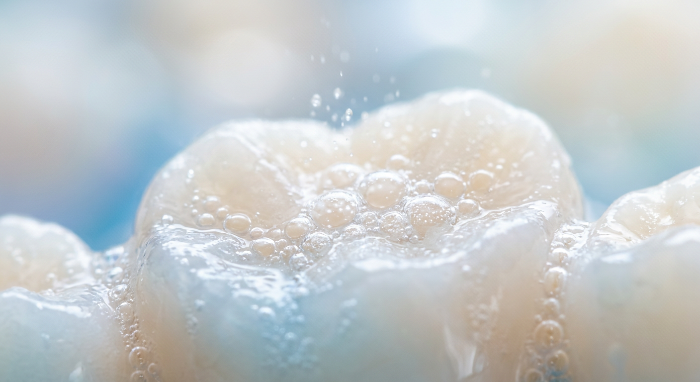 Whitening agent reagerar på en tand.