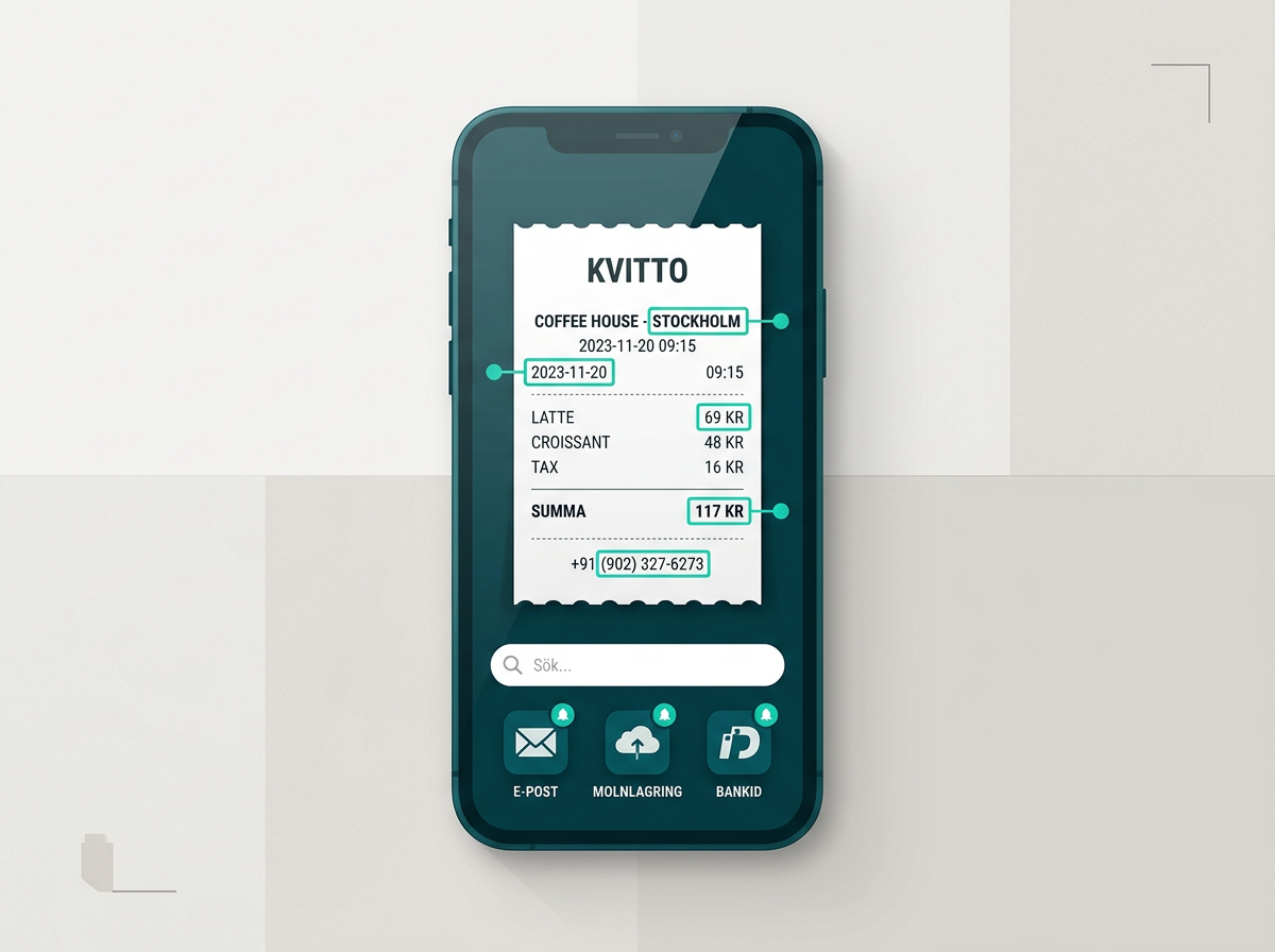 Mobil med digitalt kvitto och bekräftelse